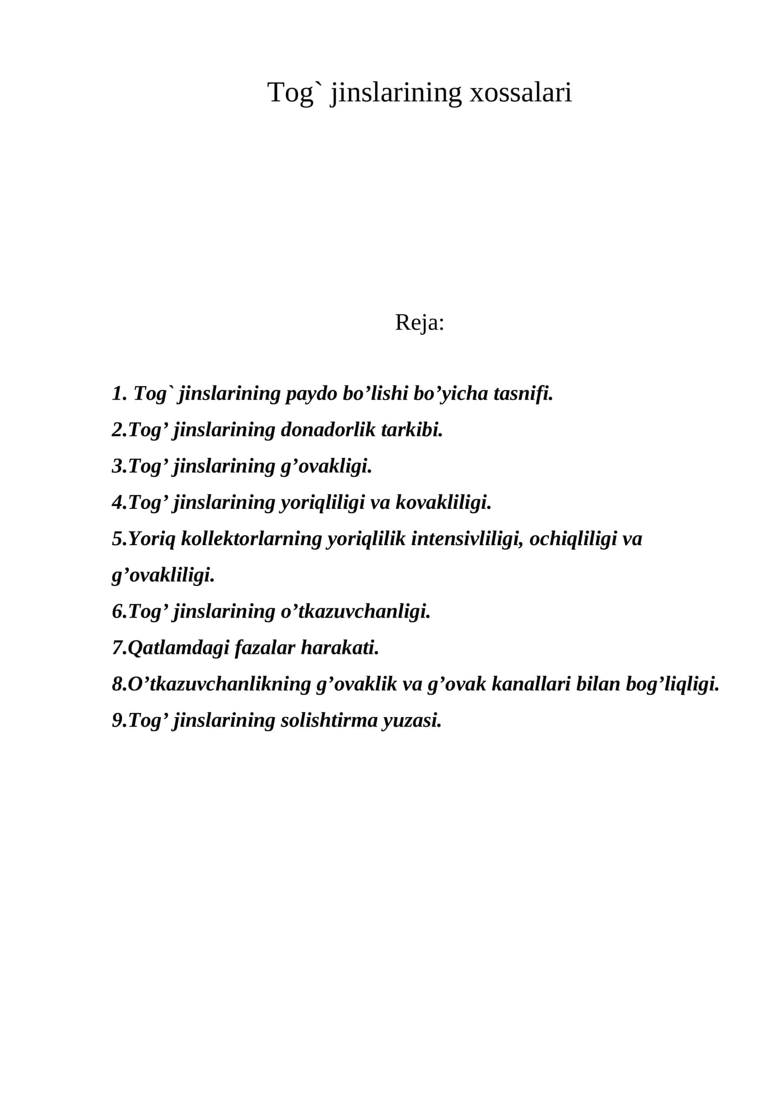 Tog` jinslarining xossalari 1