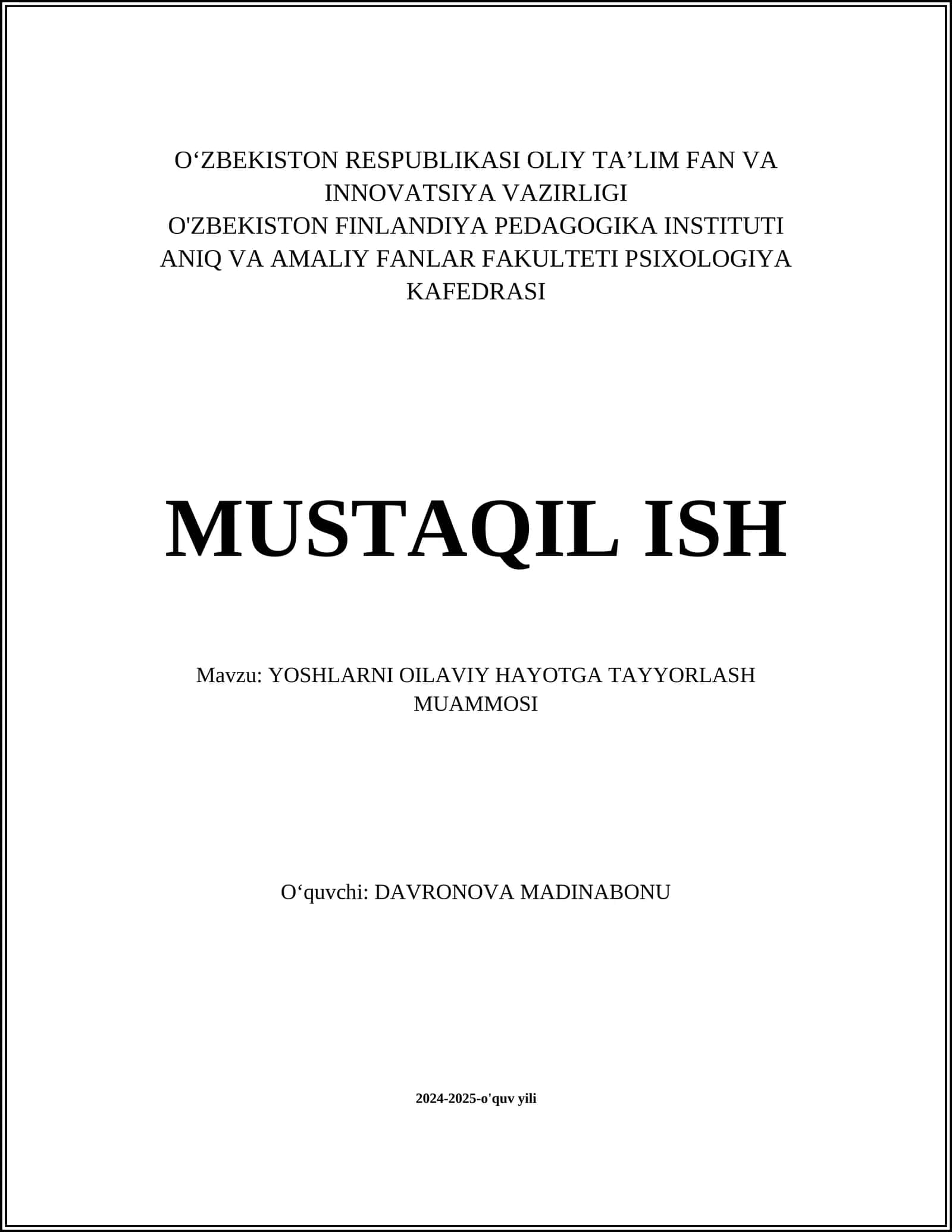 Yoshlarning oila qurishga tayyorlik darajasi 1