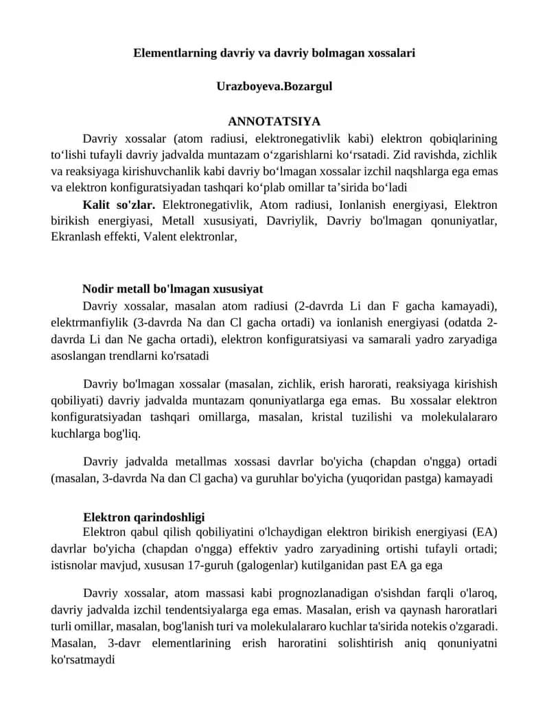 Elementlarning davriy va davriy bolmagan xossalari 1