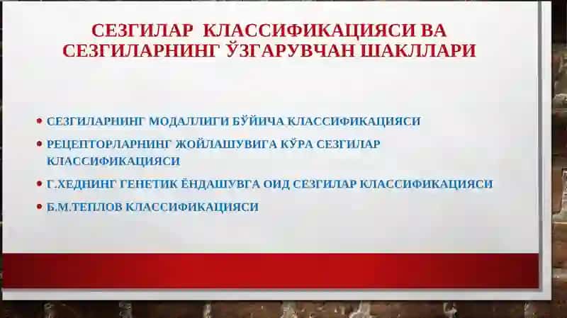 Сезгилар клаcсификацияси