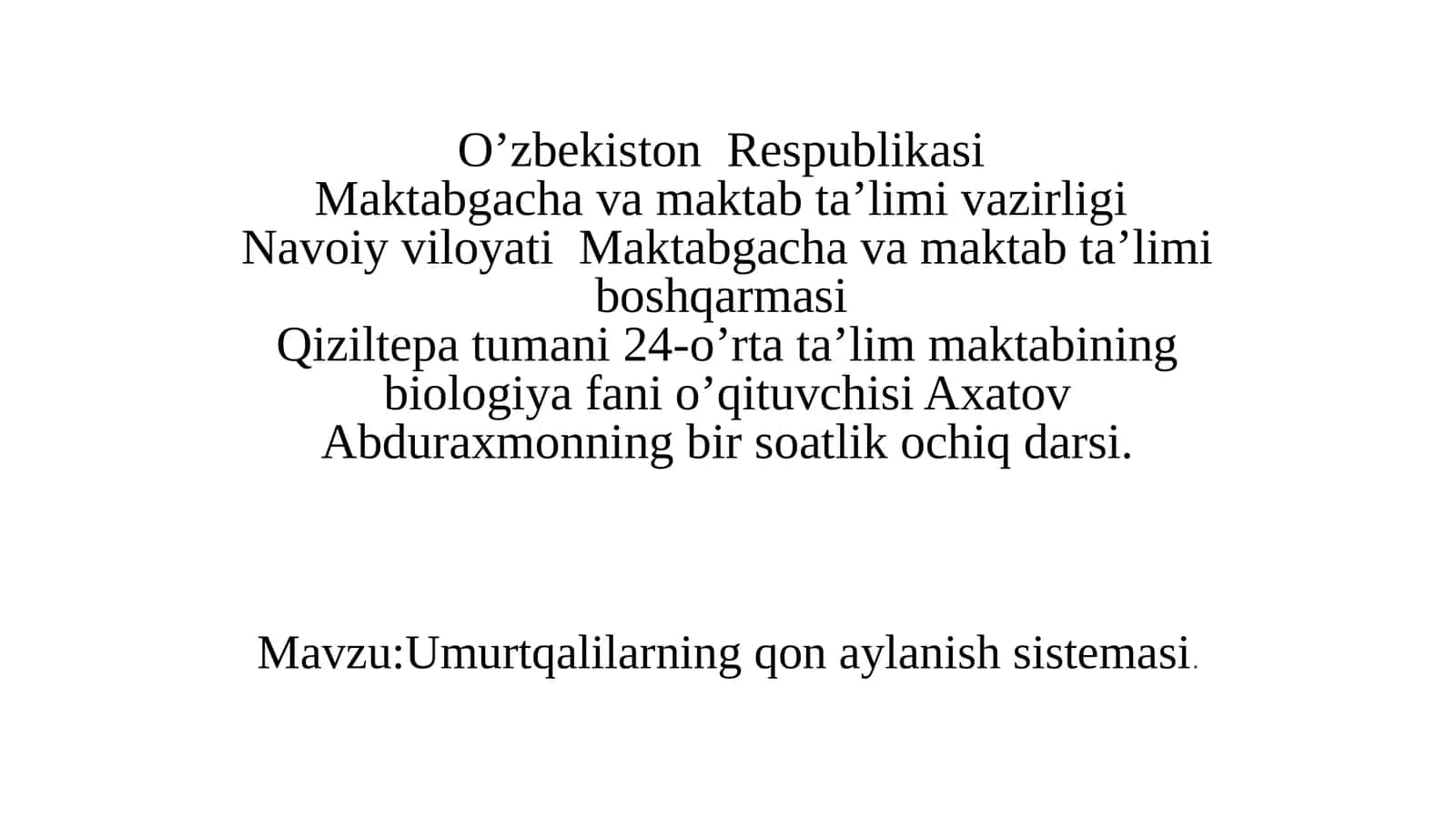 Umurtqalilarning qon aylanish sistemasi 1