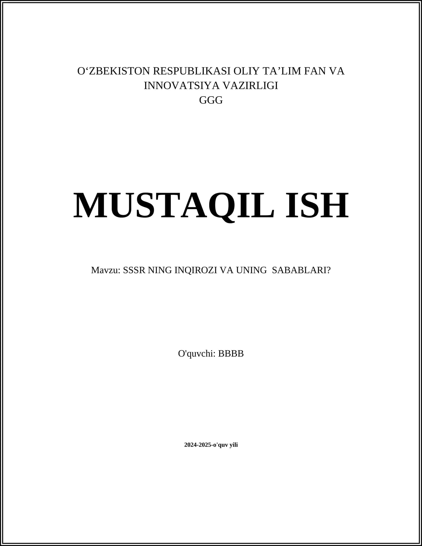 SSSR NING INQIROZI VA UNING SABABLARI? 1