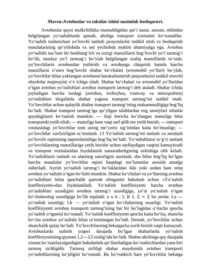 Avtobuslar va taksilar ishini nozimlak boshqaruvi 1