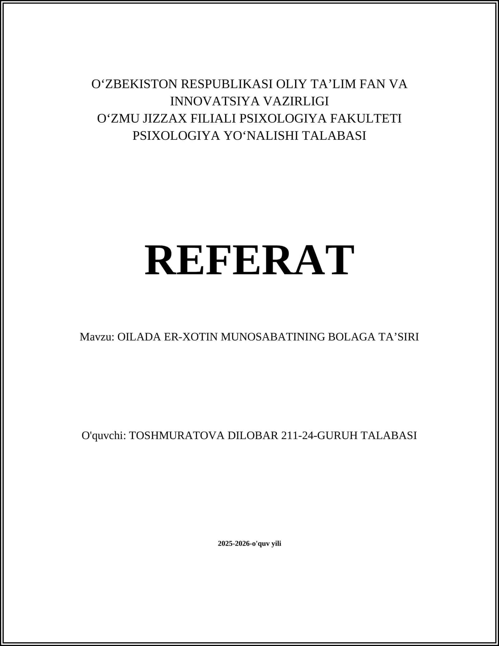 OILADA ER-XOTIN MUNOSABATINING BOLAGA TAʼSIRI 1