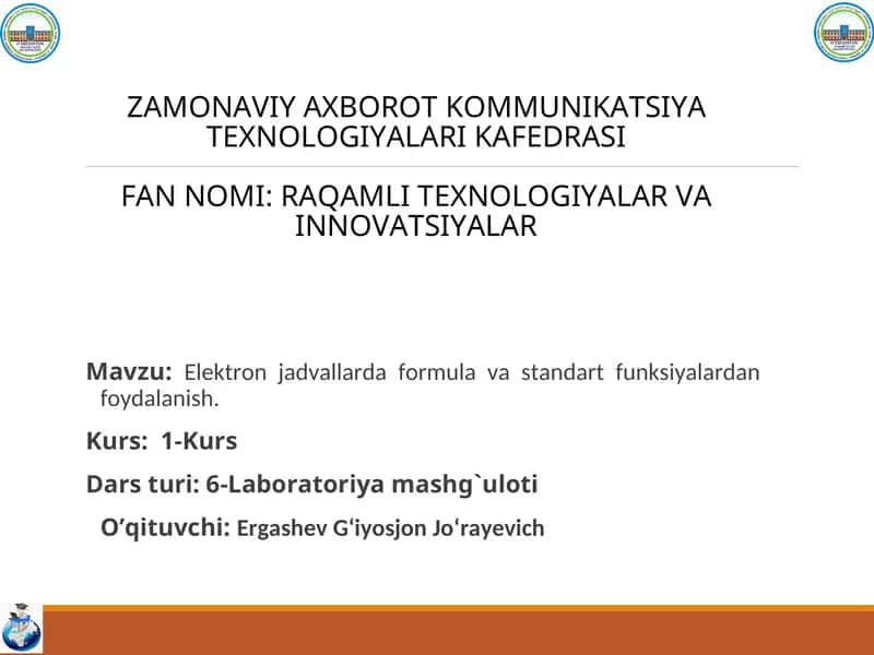 RAQAMLI TEXNOLOGIYALAR VA INNOVATSIYALAR 1