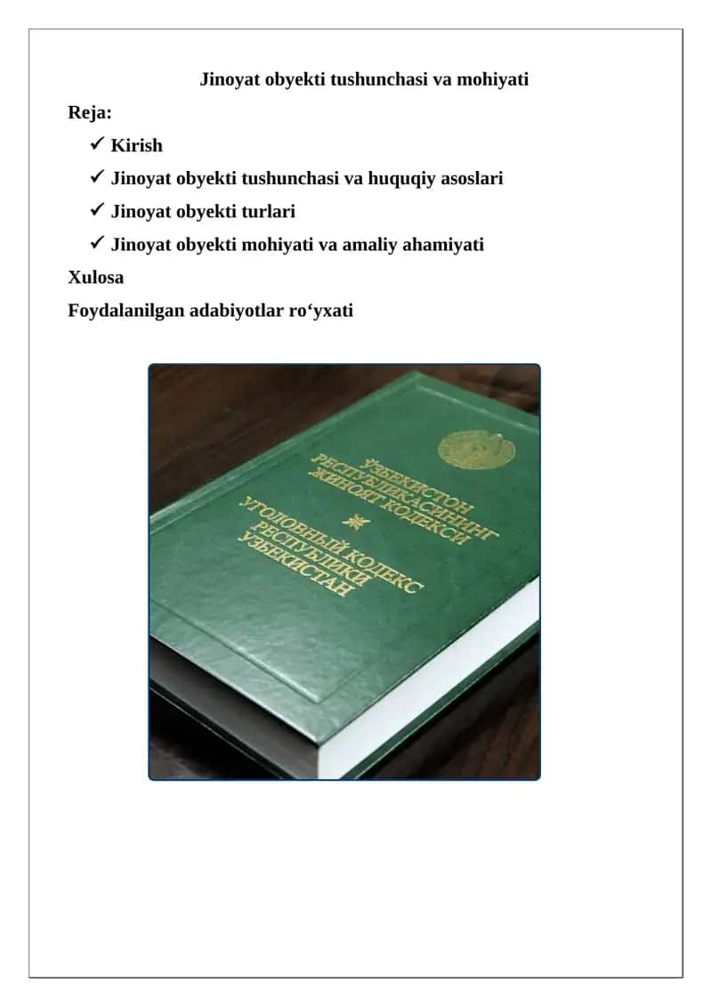 Jinoyat obyekti tushunchasi va mohiyati 1
