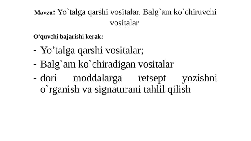 Balg`am ko`chiruvchi dorilar 1
