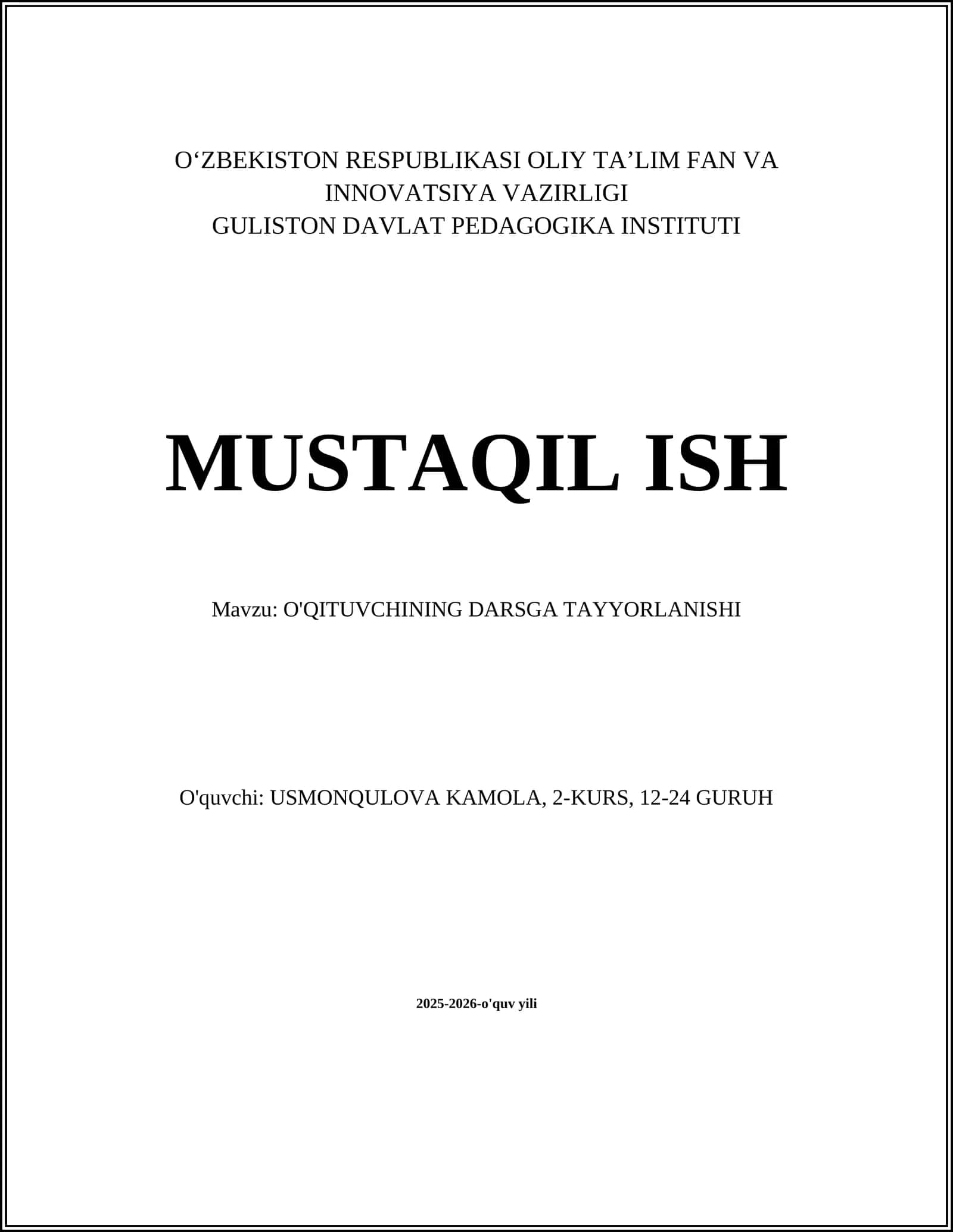 O'QITUVCHINING DARSGA TAYYORLANISHI 1