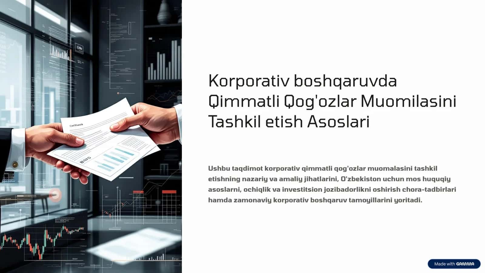 Qimmatli Qog'ozlar Muomilasini Tashkil Etish Asoslari 1