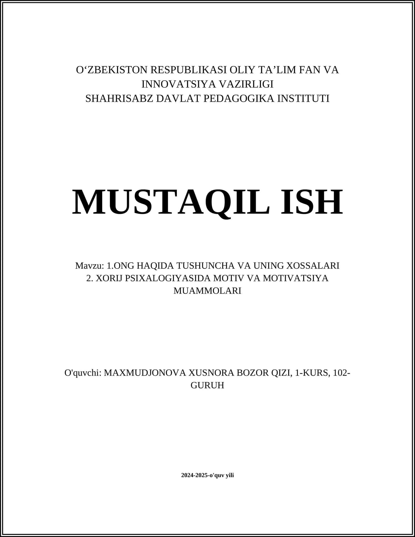 ONG HAQIDA TUSHUNCHA VA UNING XOSSALARI 1