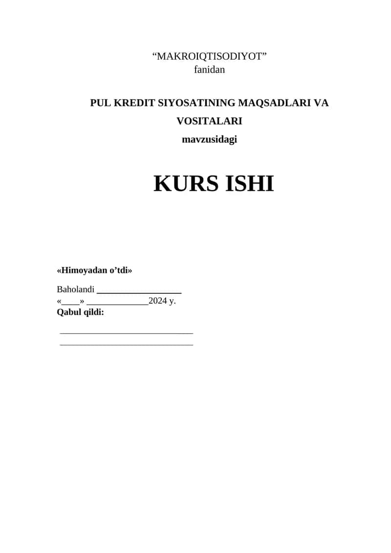 PUL KREDIT SIYOSATINI MAQSADLARI VA VOSI38TALARI 1