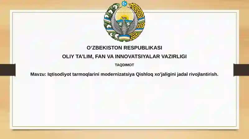 Iqtisodiy tarmoqlarni modernizatsiya Qilish va Qishloq Xo'jaligining Jadal Rivojlanishi