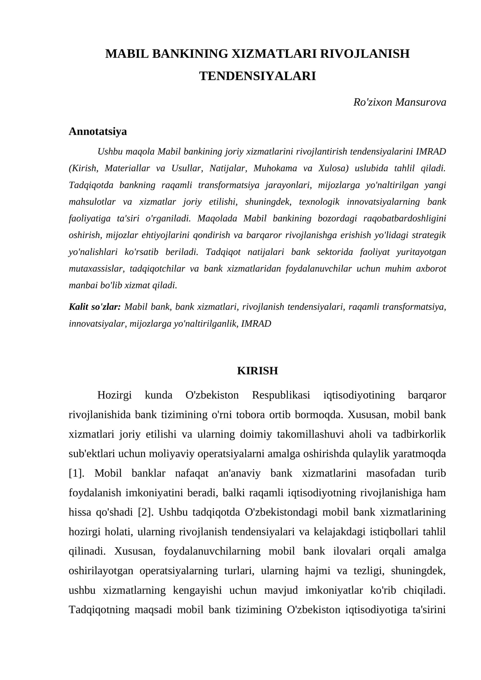 MABIL BANKINING XIZMATLARI RIVOJLANISH TENDENSIYALARI 1
