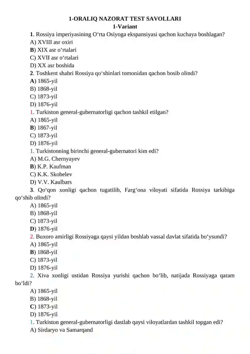 ORALIQ NAZORAT TEST SAVOLLARI 1