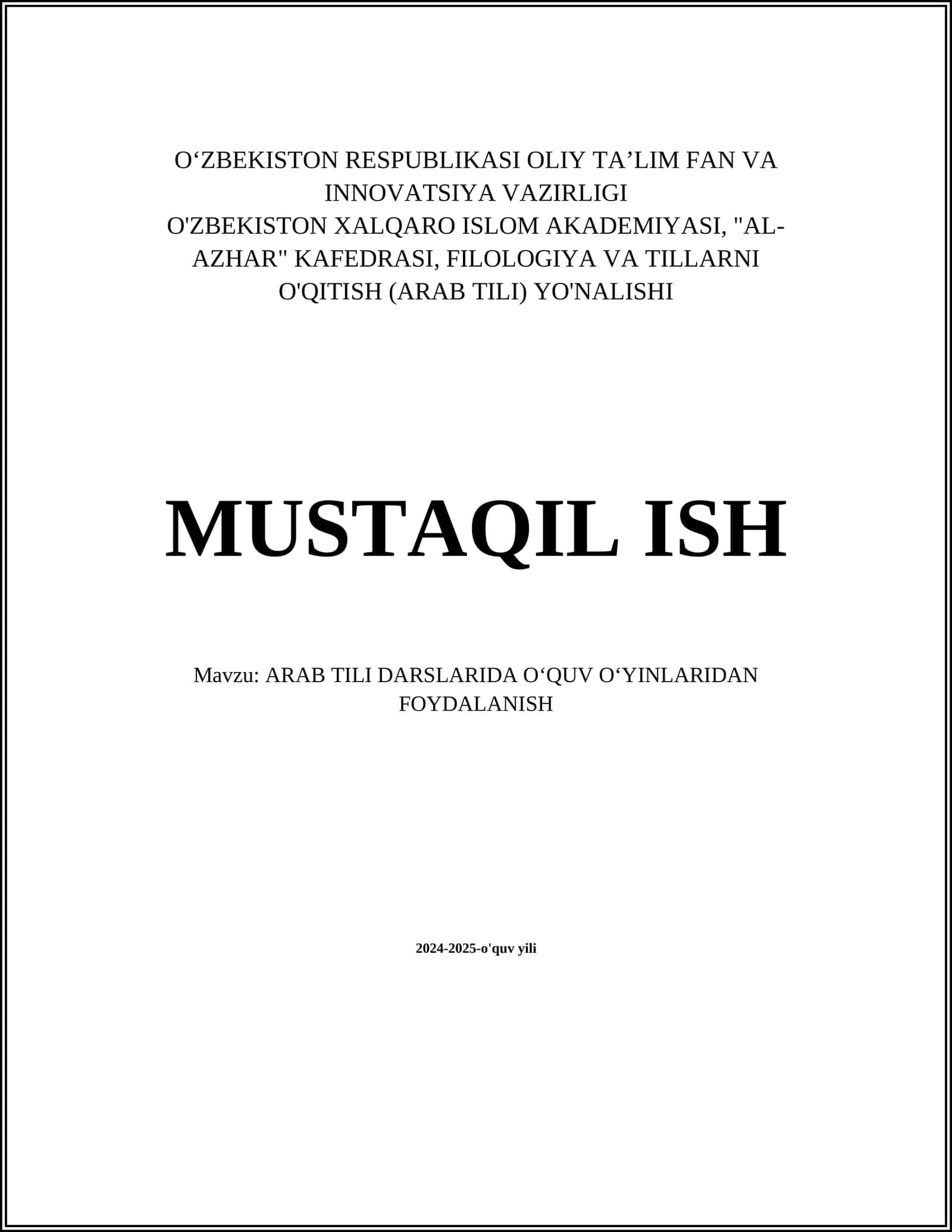 ARAB TILI DARSLARIDA O‘QUV O‘YINLARIDAN FOYDALANISH 1