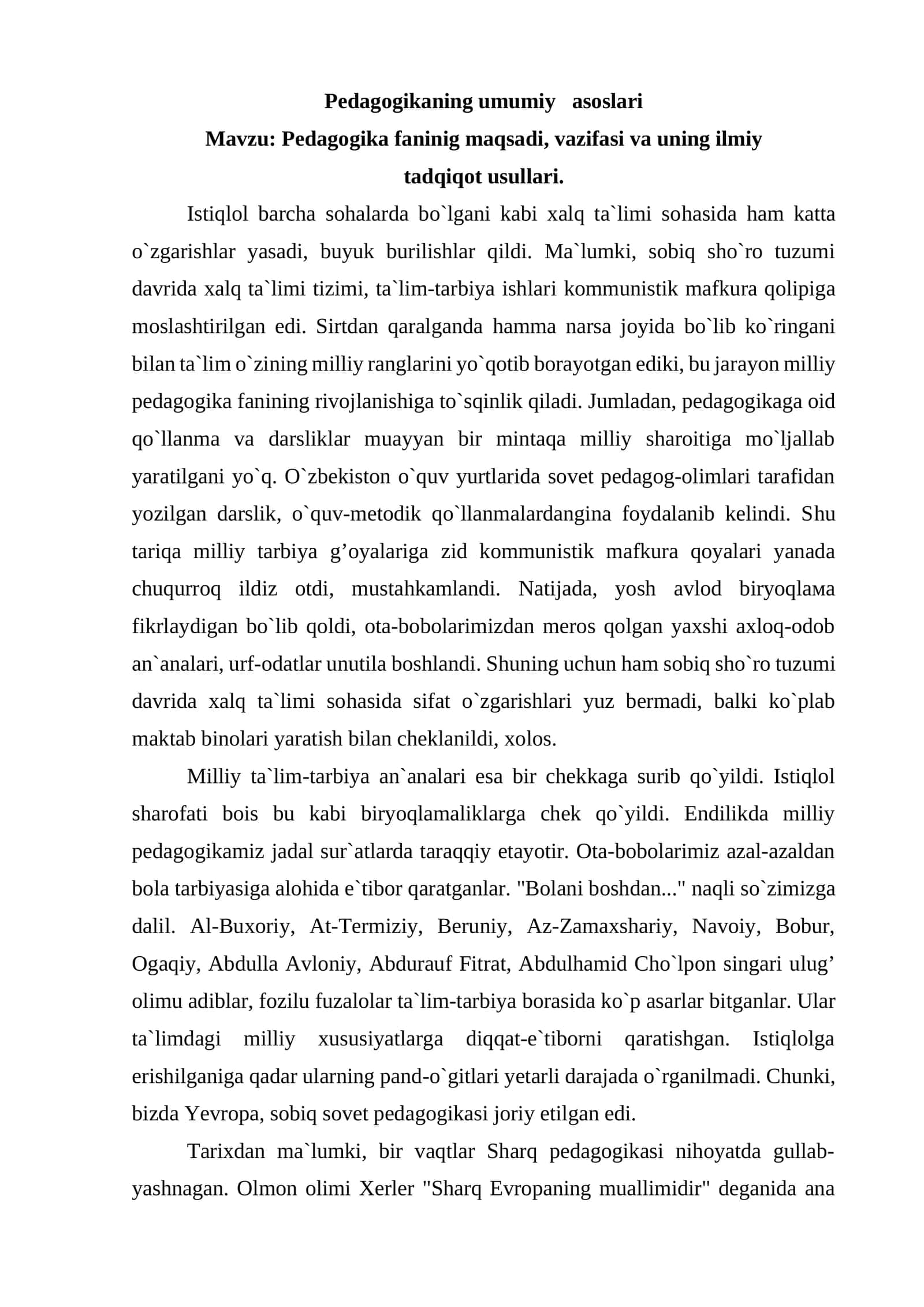 Pedagogikaning umumiy asoslari 1