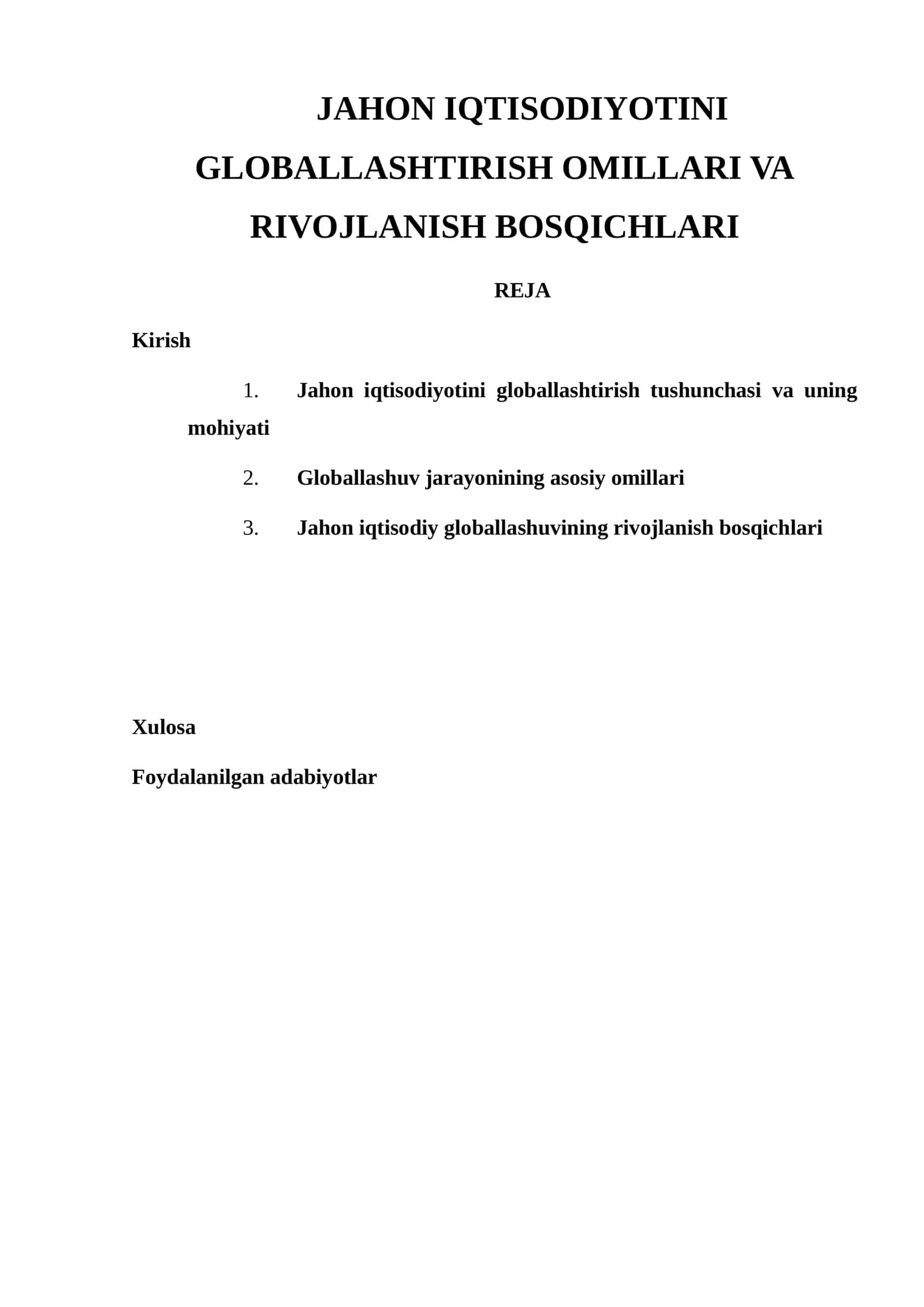 Jahon Iqtisodiyotini Globallashtirish Omillari va Rivojlanish Bosqichlari 1
