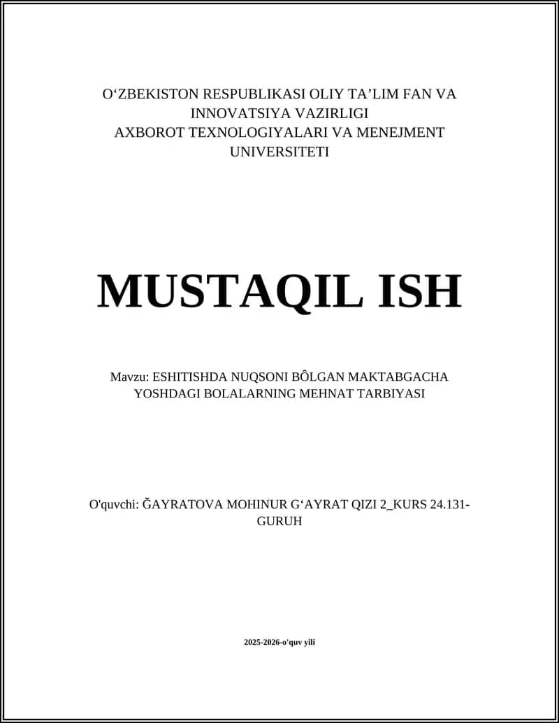 Eshitishda Nuqsoni Bôlgan Maktabgacha Yoshdagi Bolalarning Mehnat Tarbiyasi 1