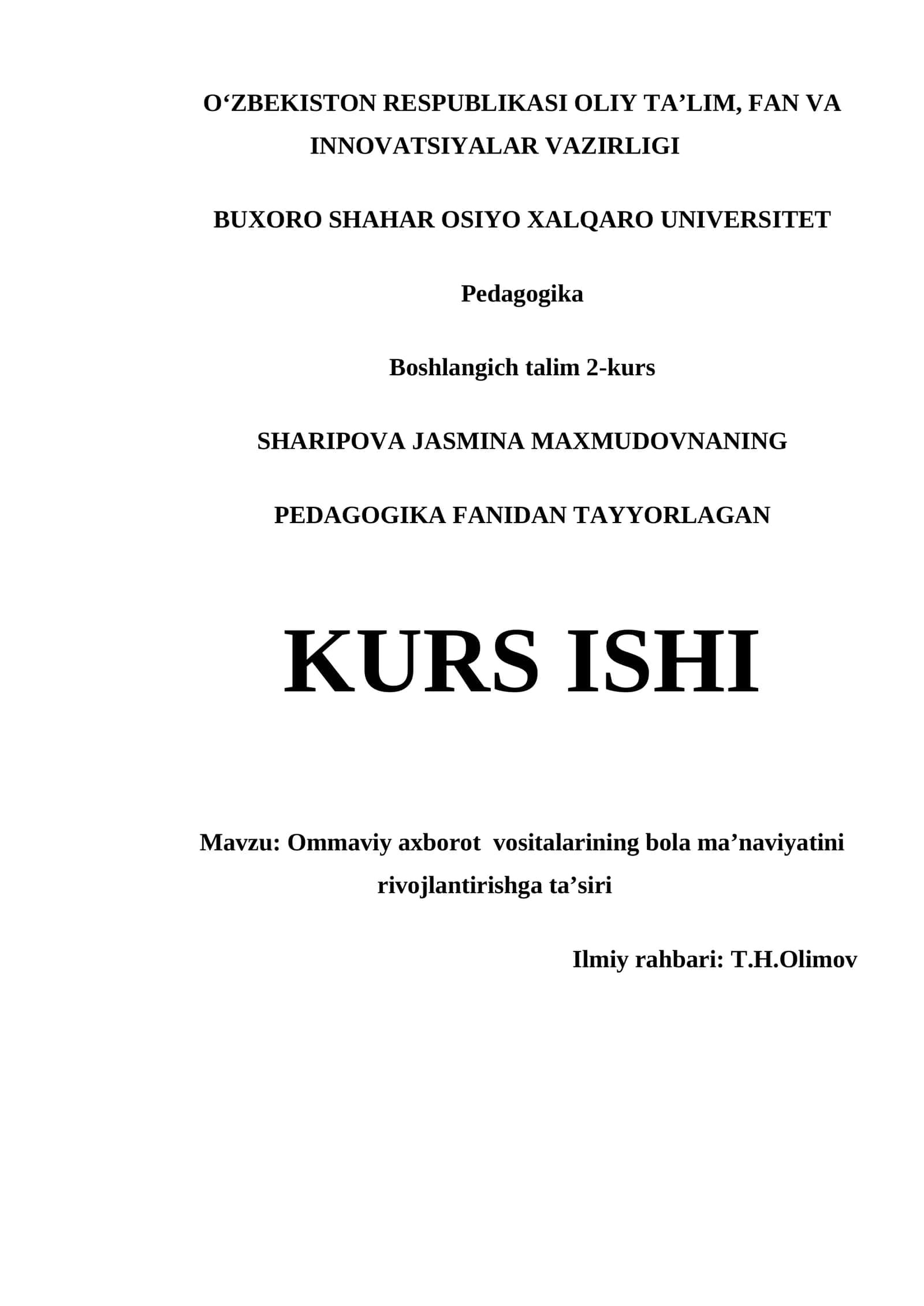 Ommaviy axborot vositalarining bola ma’naviyatini rivojlantirishga ta’siri 1
