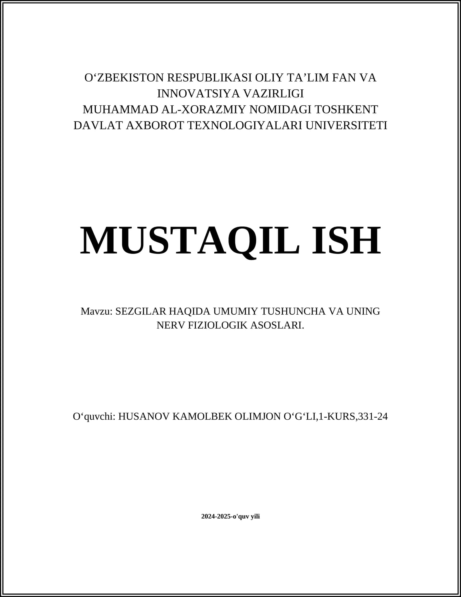 SEZGILAR HAQIDA UMUMIY TUSHUNCHA VA UNING NERV FIZIOLOGIK ASOSLARI 1