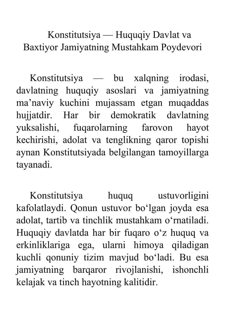 Konstitutsiya — Huquqiy Davlat va Baxtiyor Jamiyatning Mustahkam Poydevori 1