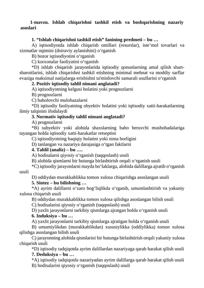 Ishlab chiqarishni tashkil etish va boshqarishning nazariy asoslari 1