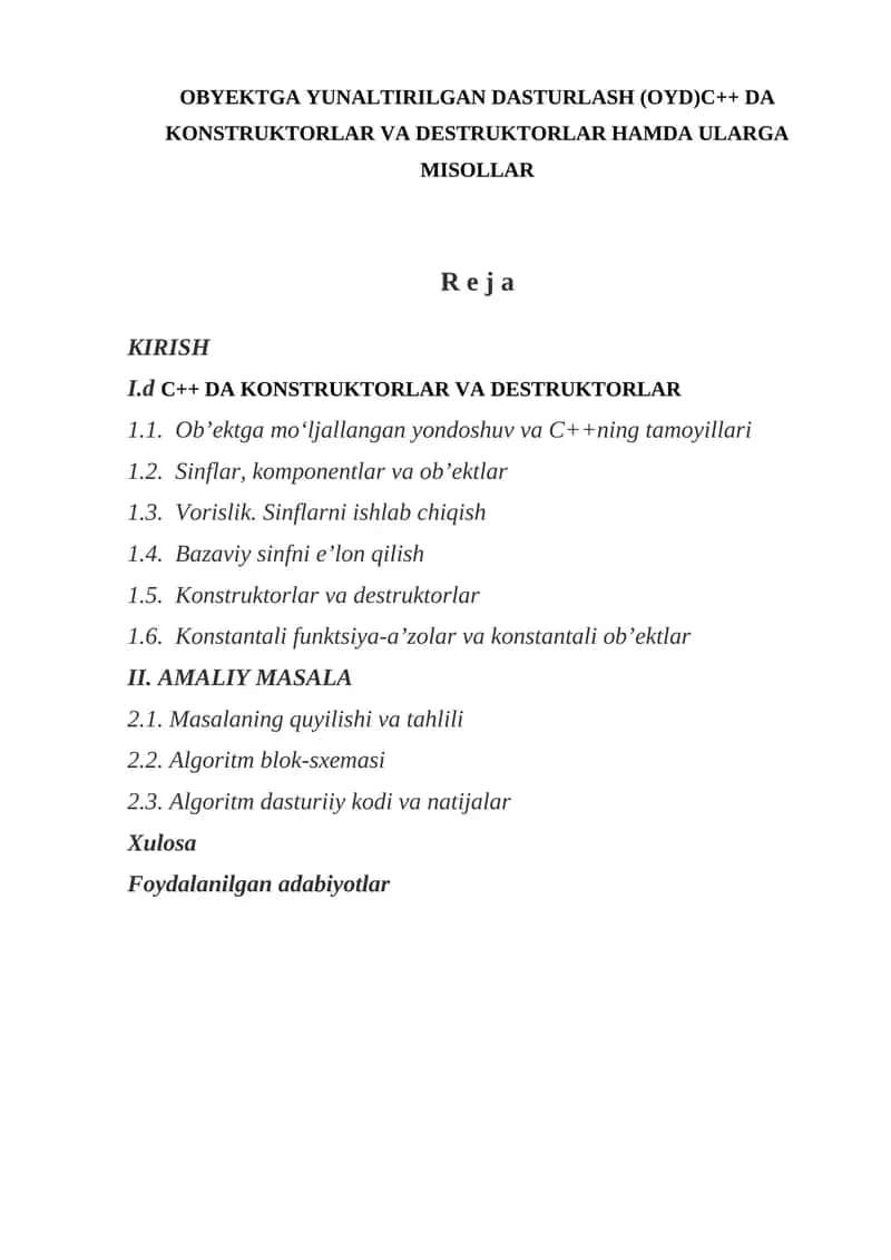 C++ DA KONSTRUKTORLAR VA DESTRUKTORLAR 1