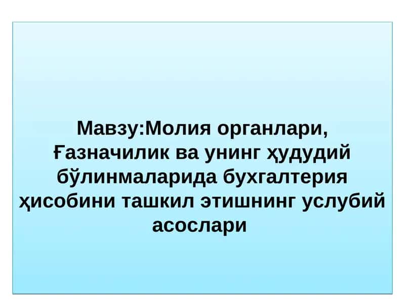Молия органлари, Ғазначилик 1