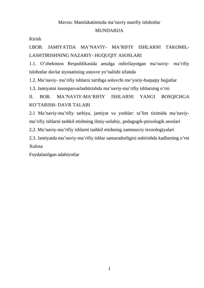Mamlakatimizda ma’naviy marifiy islohotlar 1