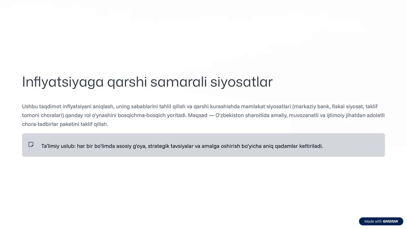 Inflyatsiyaga qarshi samarali siyosatlar 1