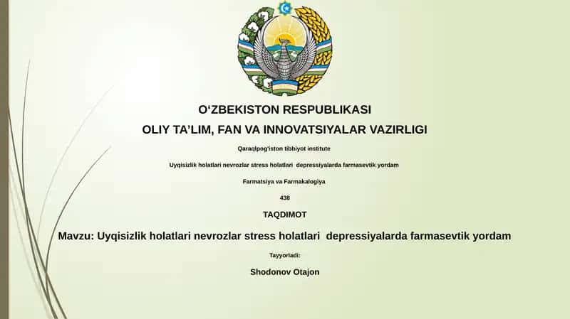 Uyqisizlik holatlari nevrozlar stress holatlari depressiyalarda farmasevtik yordam 1