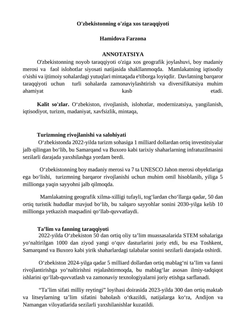 Turizmning rivojlanishi va salohiyati 1