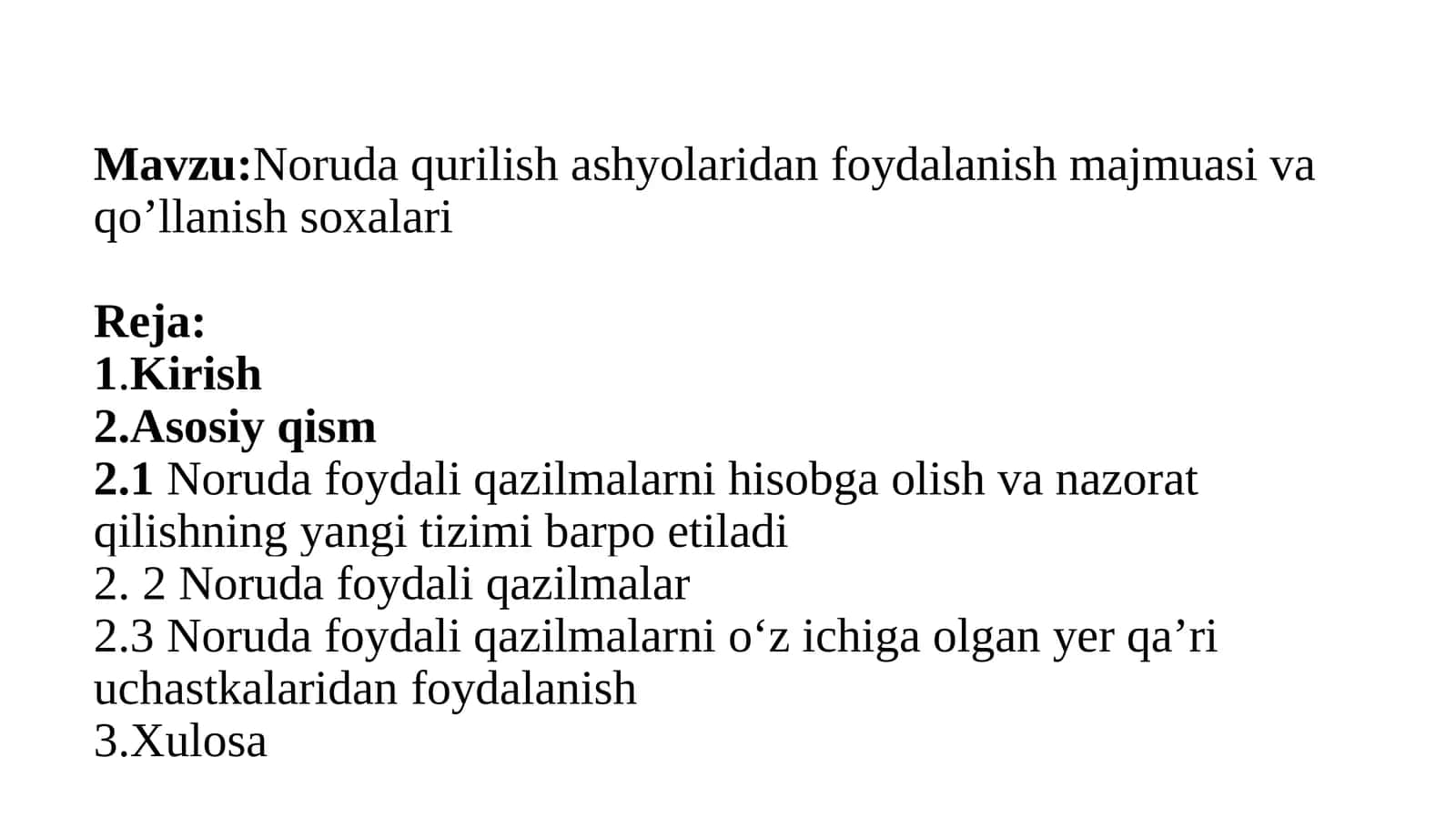 Noruda qurilish ashyolaridan foydalanish majmuasi va qo’llanish soxalari 1
