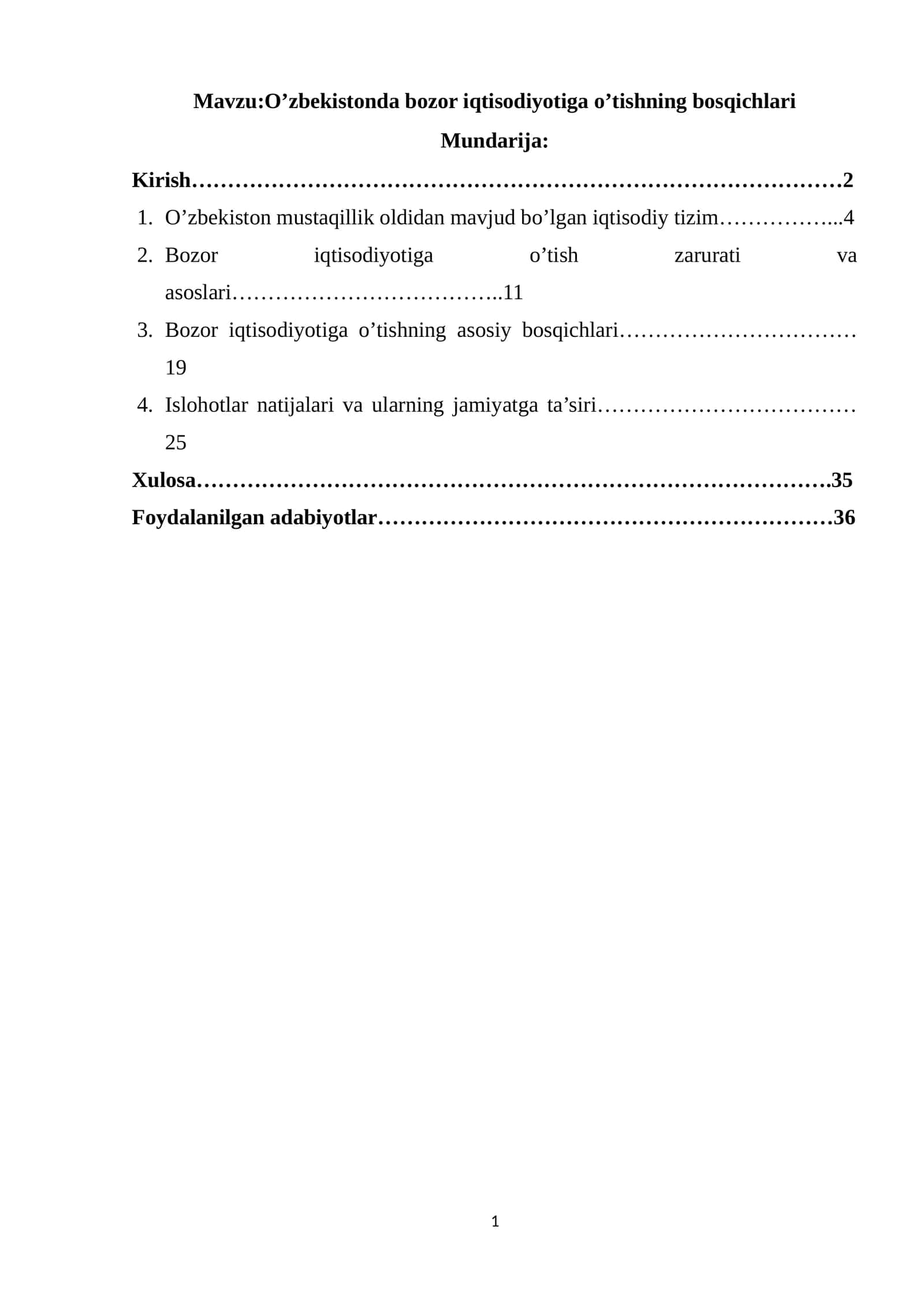 O’zbekistonda bozor iqtisodiyotiga o’tishning bosqichlari 1