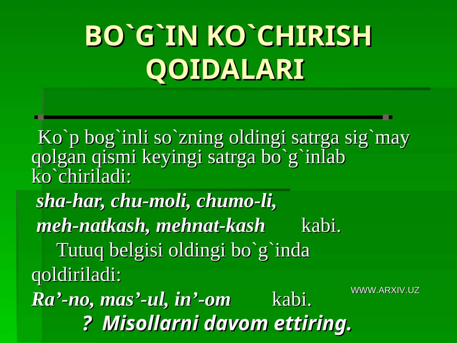 BO`G`IN KO`CHIRISH QOIDALARI 1