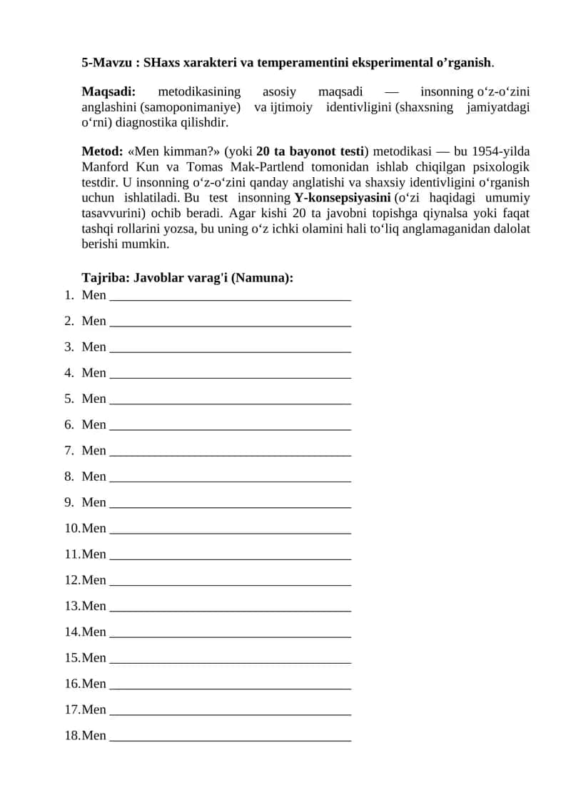 Men kimman? (yoki 20 ta bayonot testi) 1