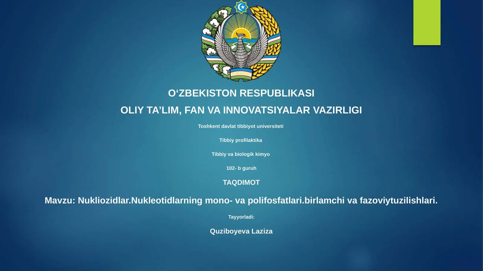 Nukliozidlar.Nukleotidlarning mono- va polifosfatlari.birlamchi va fazoviytuzilishlari 1