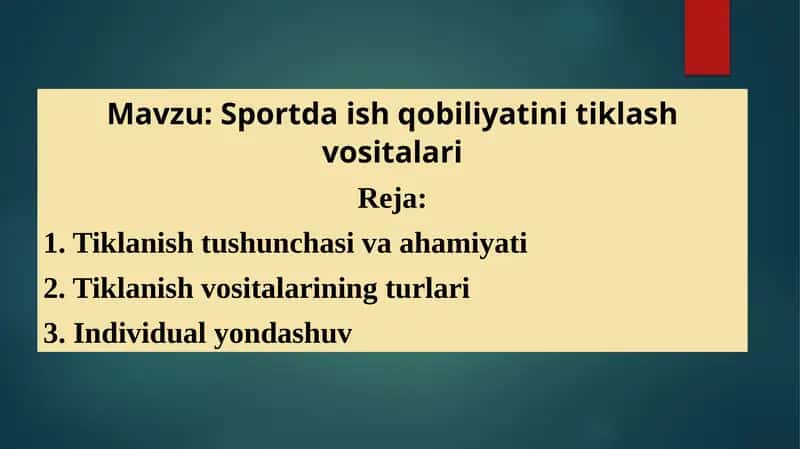 Sportda ish qobiliyatini tiklash vositalari 1