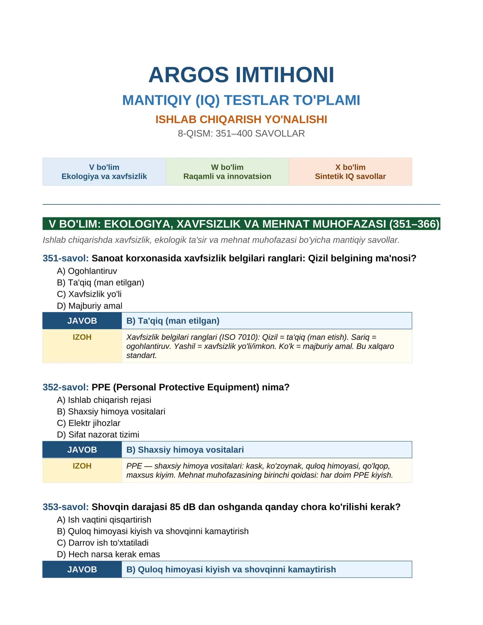 ARGOS IMTIHONI MANTIQIY (IQ) TESTLAR TO'PLAMI 1