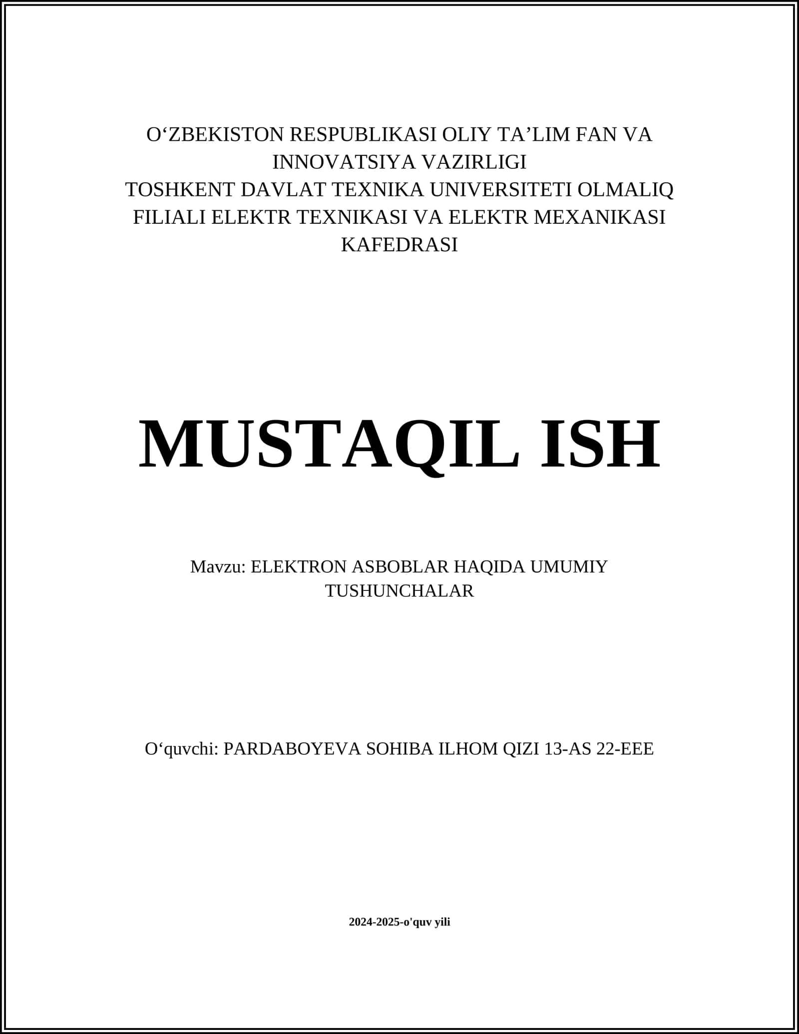 ELEKTRON ASBOBLAR HAQIDA UMUMIY TUSHUNCHALAR 1