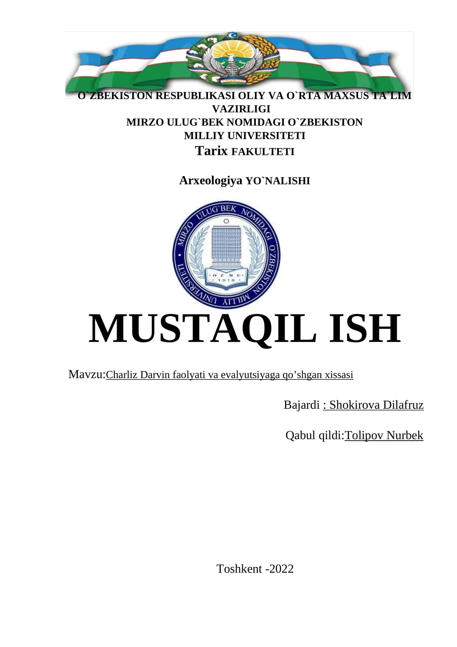 Charliz Darvin faolyati va evalyutsiyaga qo’shgan xissasi 1