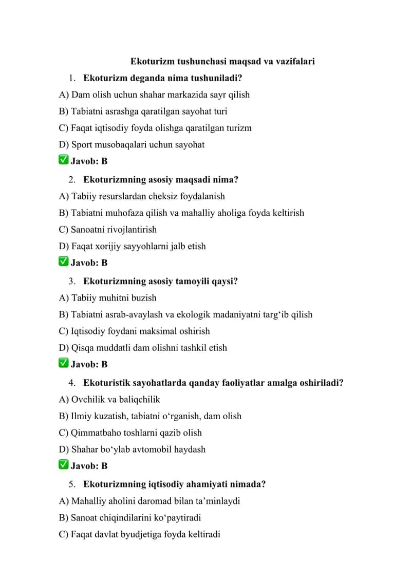 Ekoturizm tushunchasi maqsad va vazifalari 1