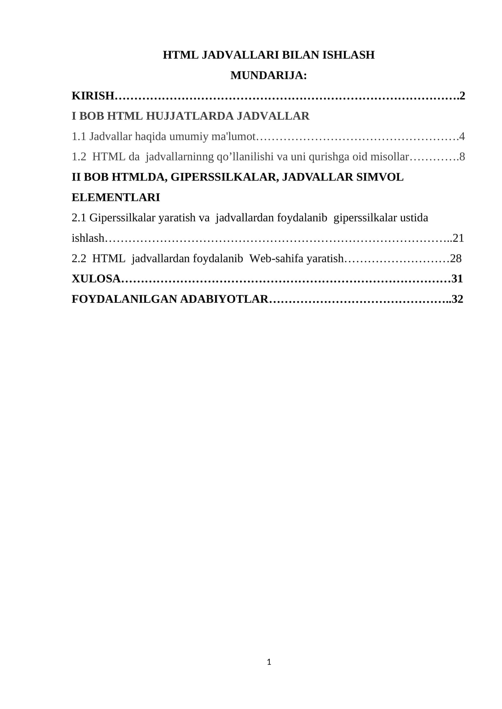 HTML JADVALLARI BILAN ISHLASH 1