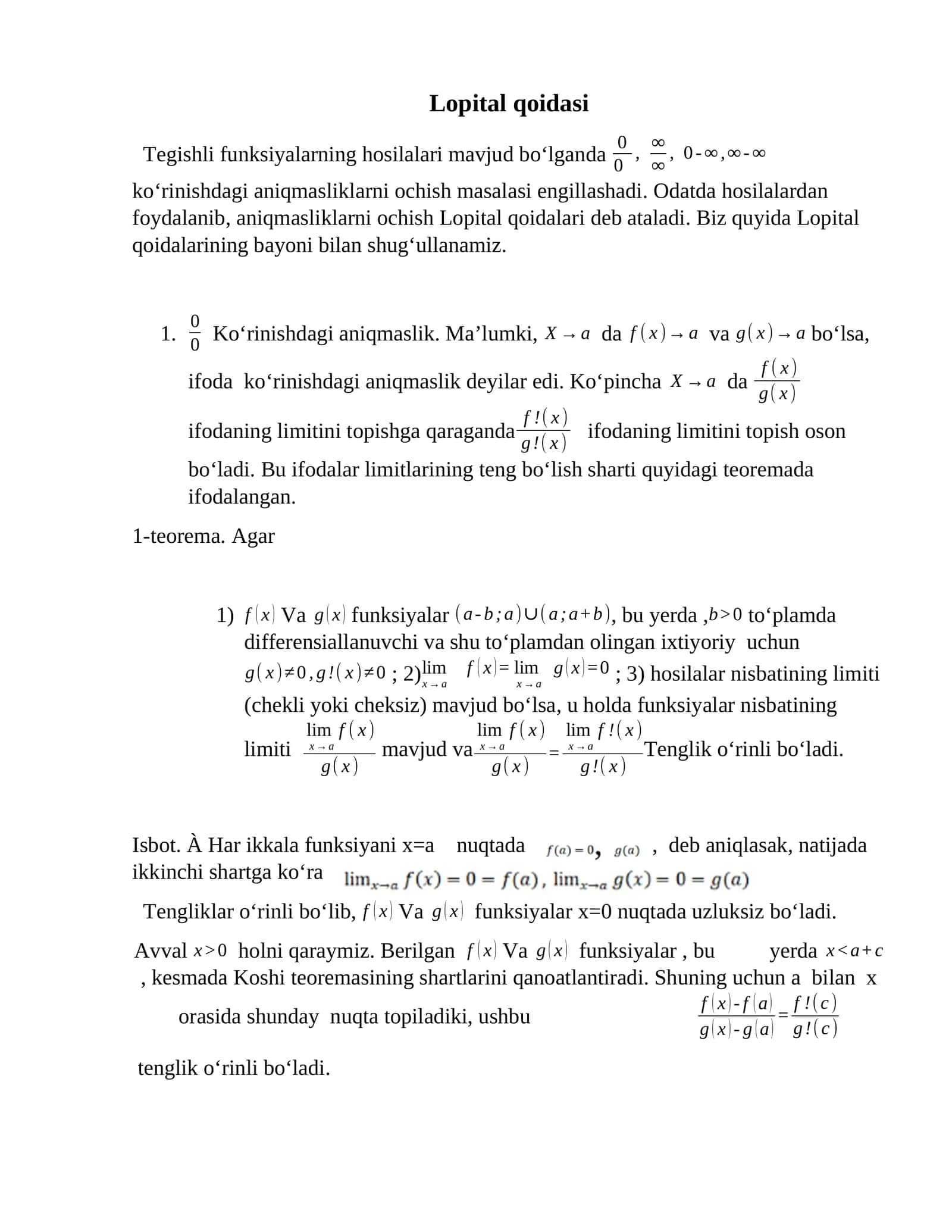 Lopital qoidasi 1