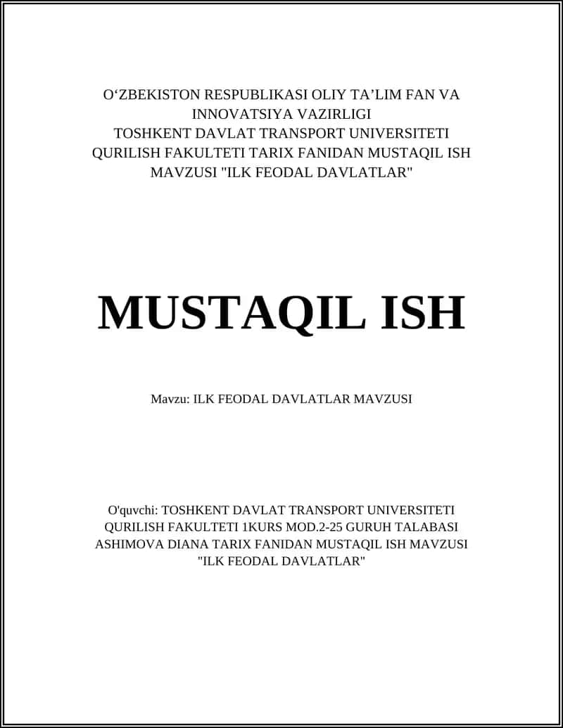 ILK FEODAL DAVLATLAR MAVZUSI 1