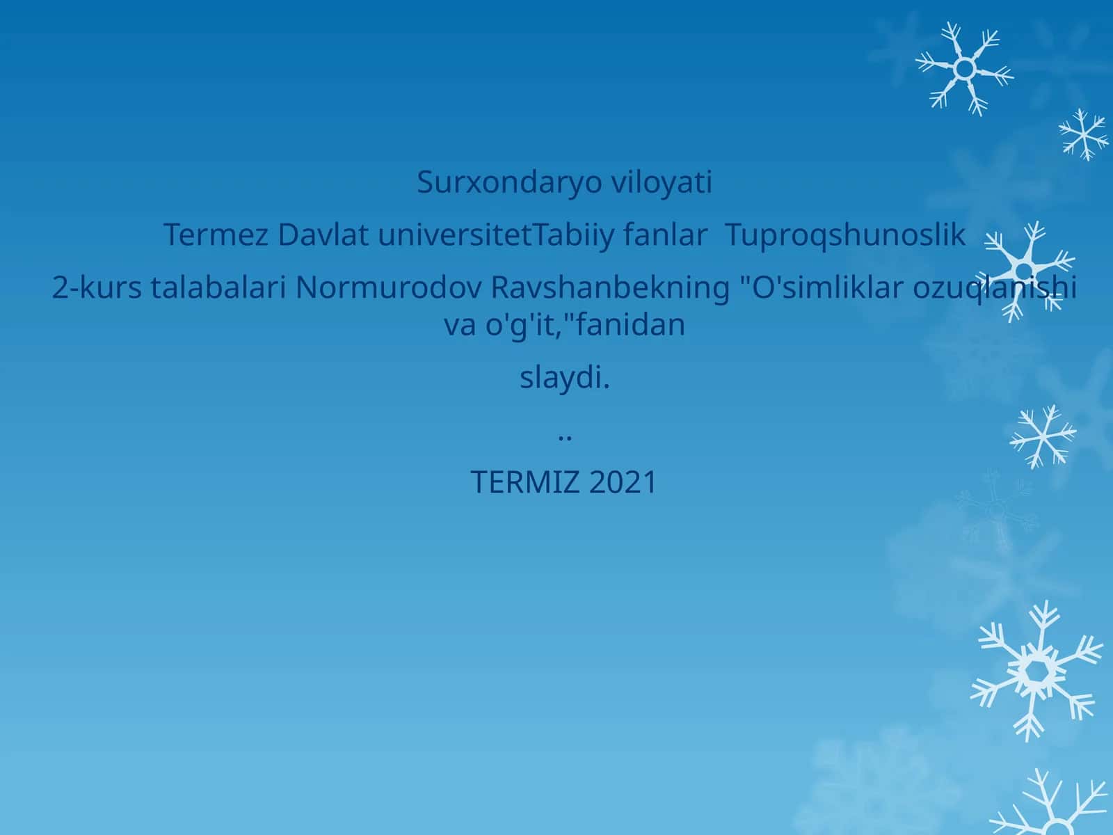 O'simliklar ozuqlanishi va o'g'it 1