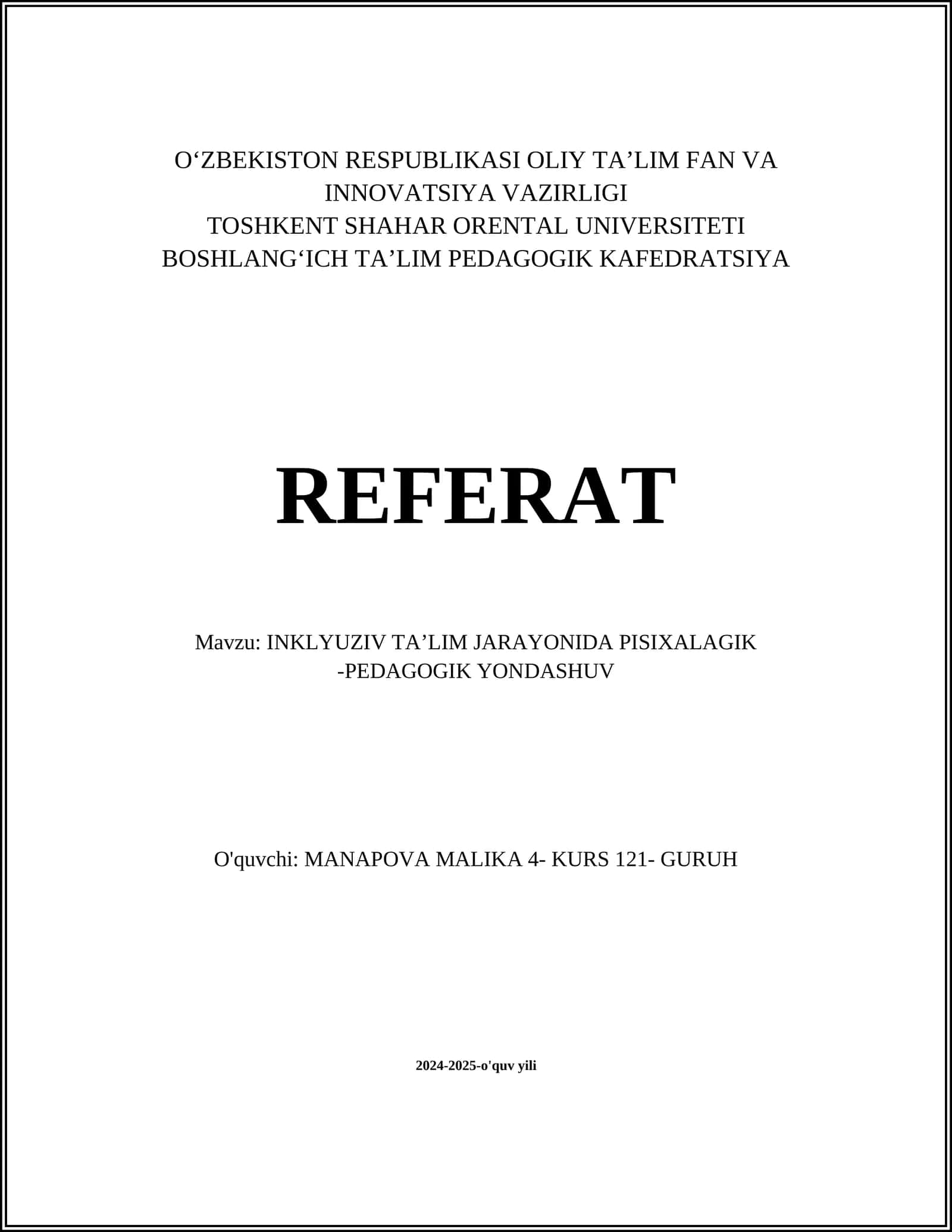 INKLYUZIV TAʼLIM JARAYONIDA PISIXALAGIK -PEDAGOGIK YONDASHUV 1