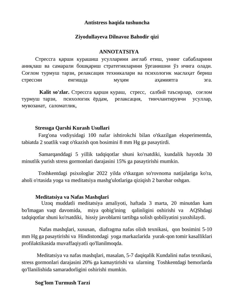 Stressga Qarshi Kurash Usullari 1