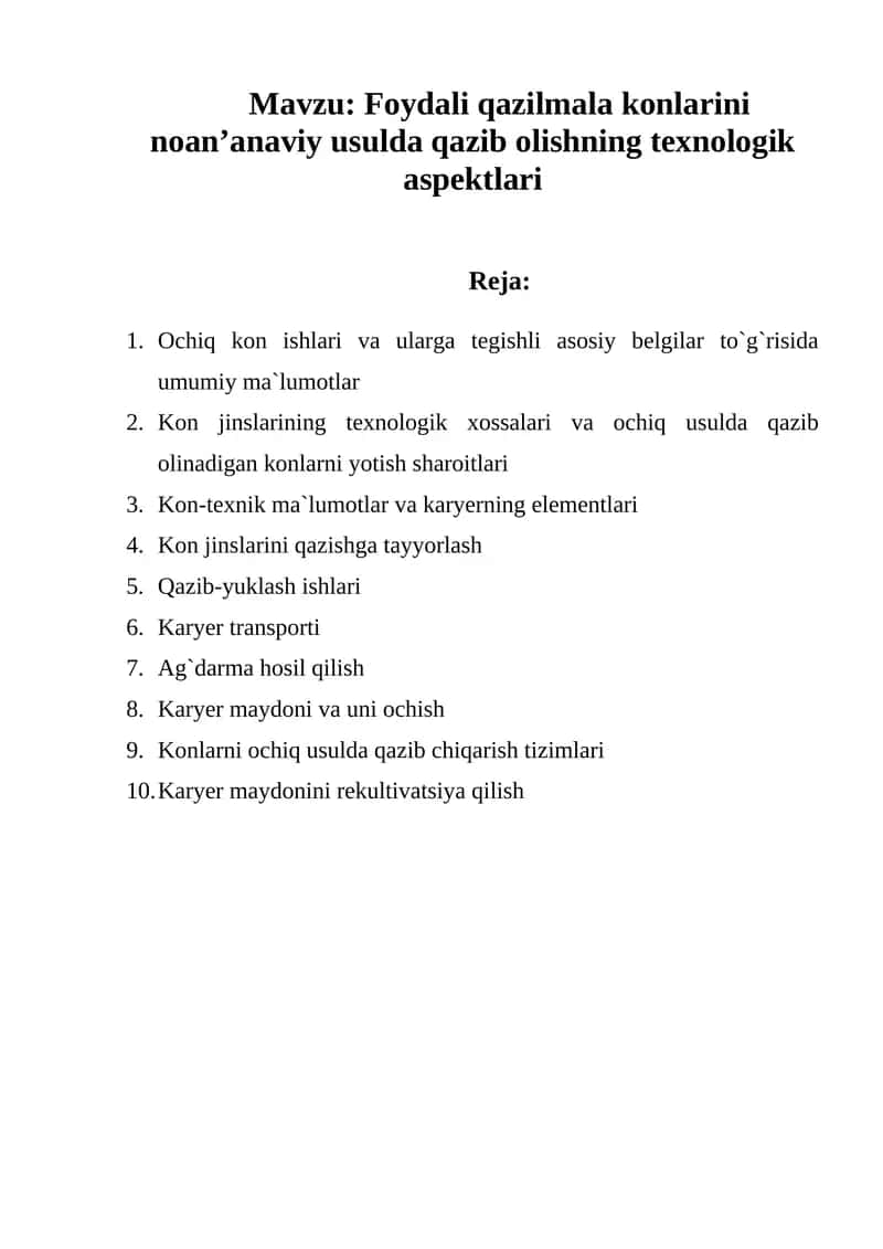 Foydali qazilmala konlarini noan’anaviy usulda qazib olishning texnologik aspektlari 1
