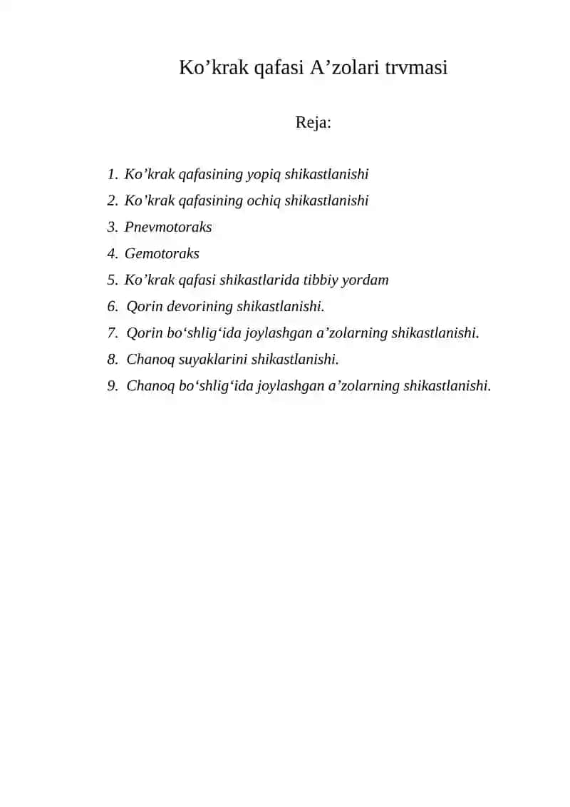 Ko’krak qafasi A’zolari trvmasi